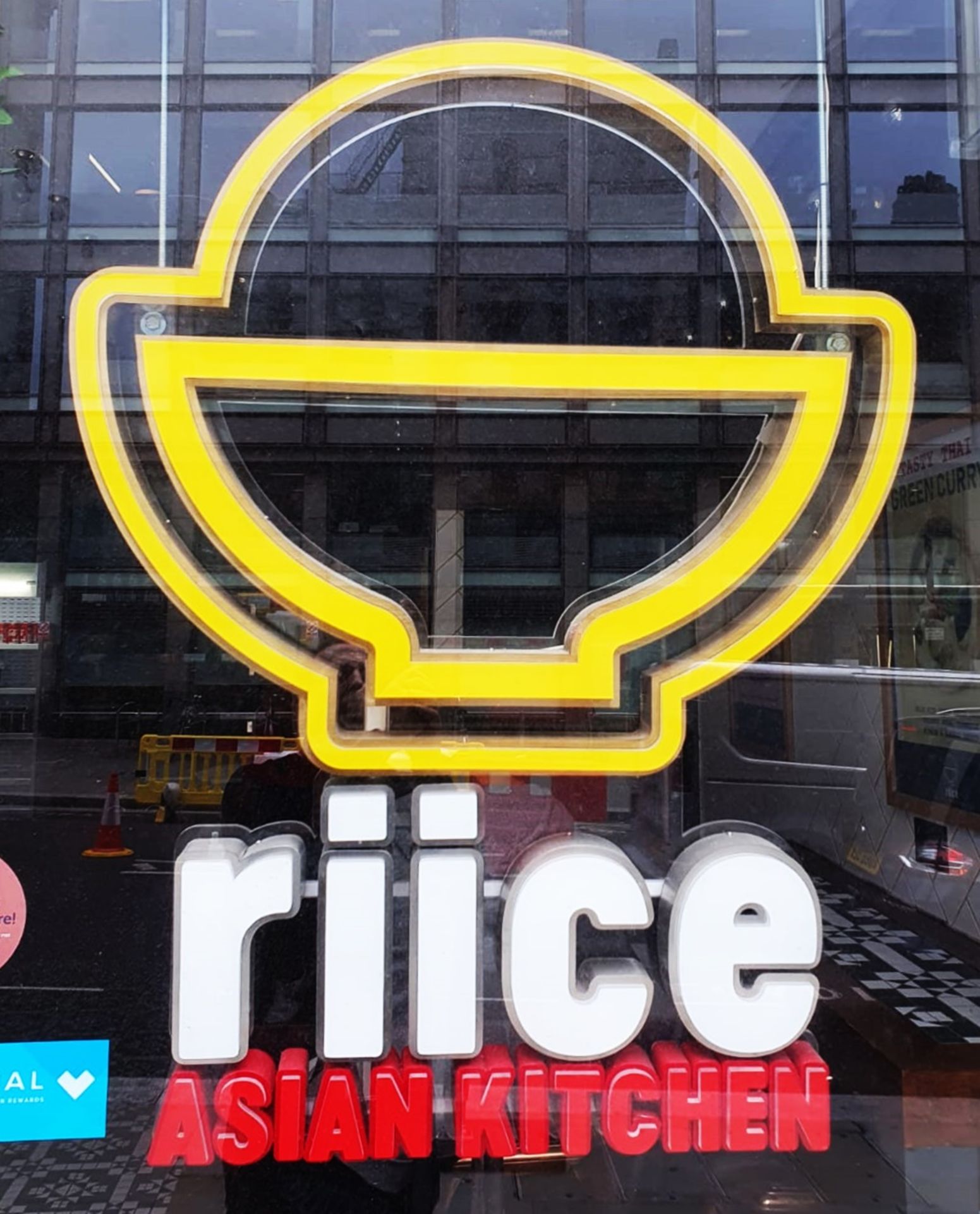 1 x Illuminated Window Sign With Transformer - Riice Asian Kitchen With Logo - Size H110 x W88 x