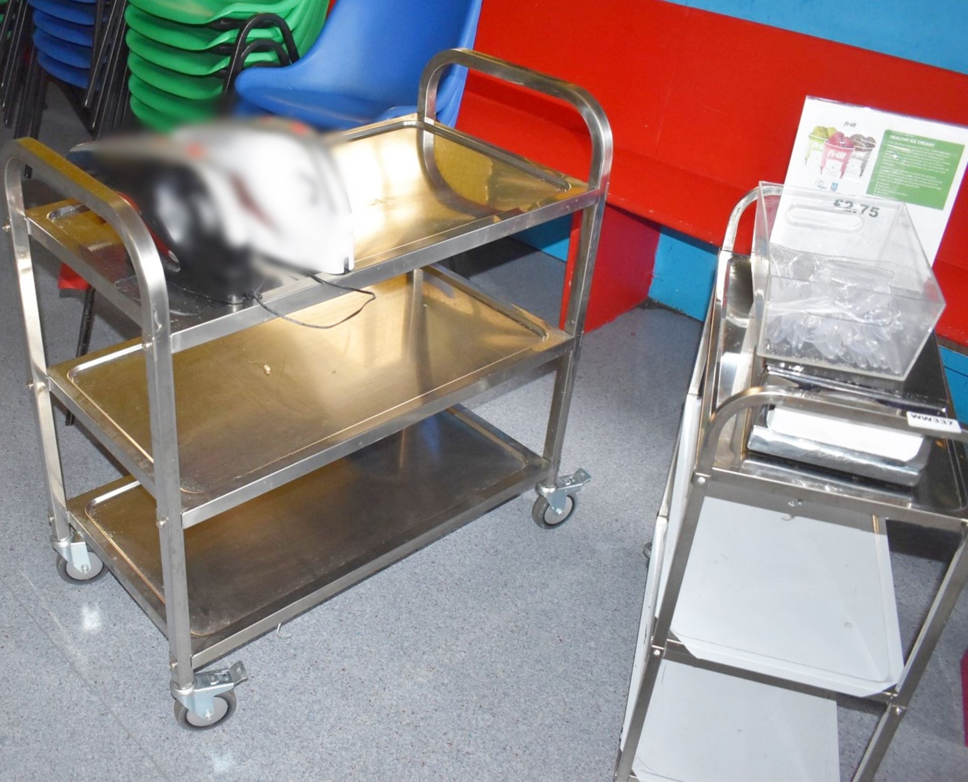 2 x Stainless Steel Trolleys on Castors - Includes Napkin Dispenser - Ref WW337 - CL520 -