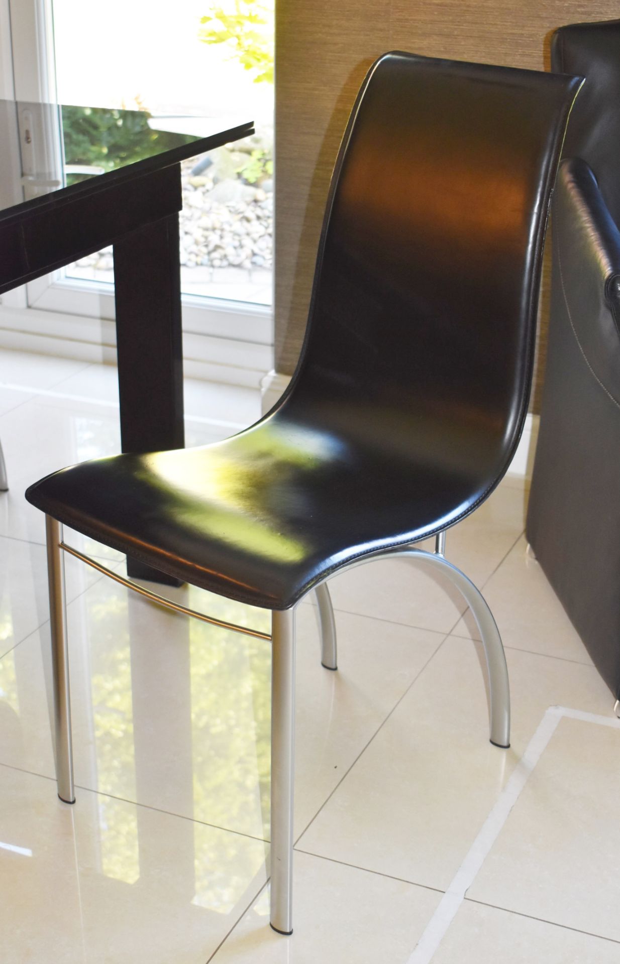 1 x Casabella Tempered Black Glass Extending Dining Table With Four Chairs - Stunning Contemporary - Image 13 of 17