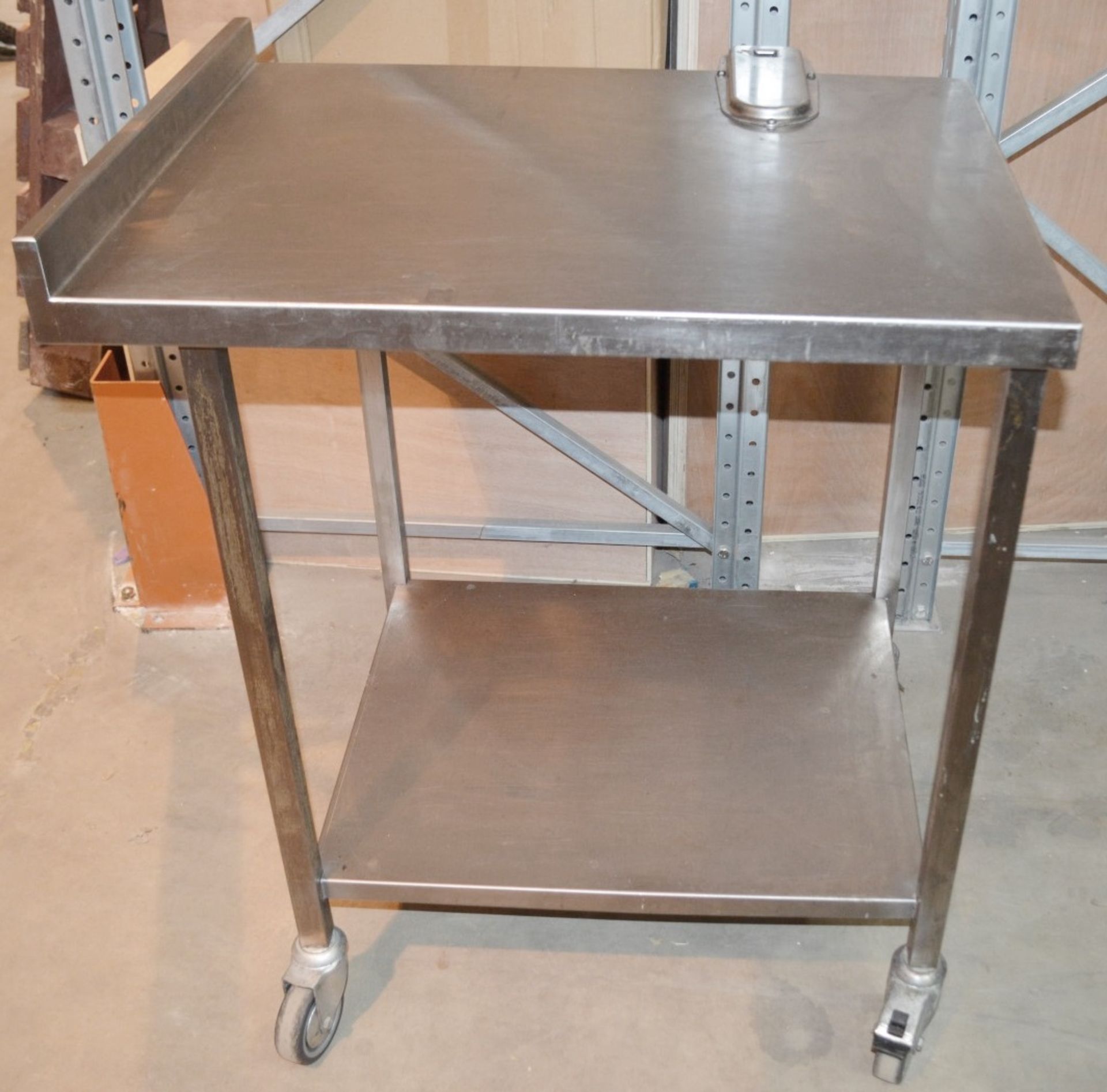1 x Stainless Steel Commercial Kitchen Prep Table With Upstand, On Castors - Dimensions: H67 x - Bild 5 aus 6