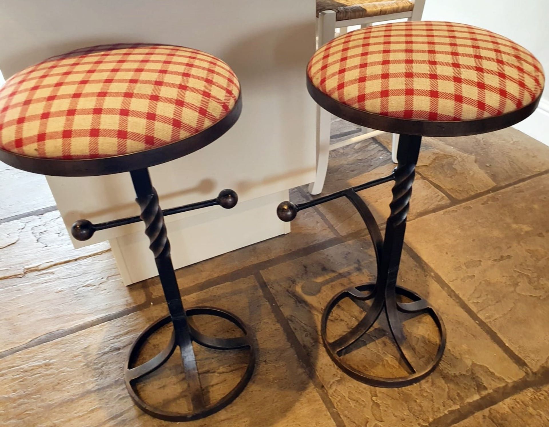 4 x Cast Iron Bar Stools With Stunning Metalwork, Foot Rests and Drop-in Cushioned Seat Pads - - Image 3 of 3