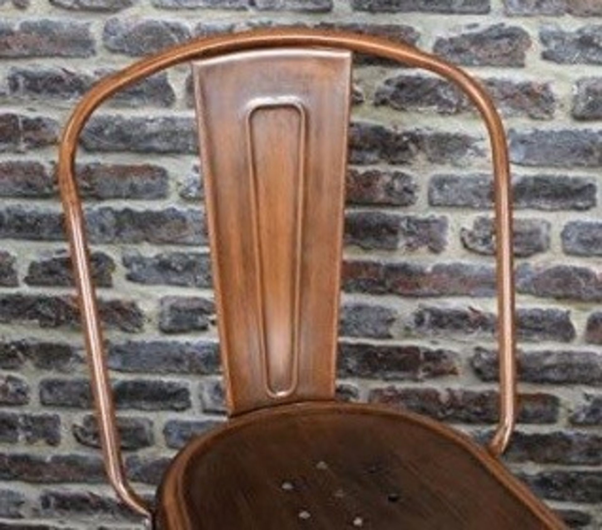 2 x Xavier Pauchard / Tolix Inspired Industrial Bar Stools With Back Rests - Finish: Antique Copper - Image 3 of 4