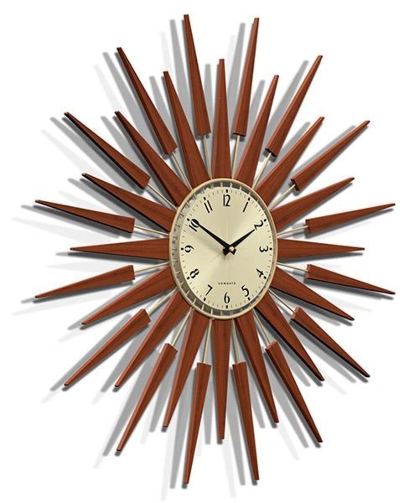 1 x Newgate 'Starbust Pluto' Mid-Century Style 65cm Wall Clock In Wood And Brass - RRP £150.00 - Image 4 of 4