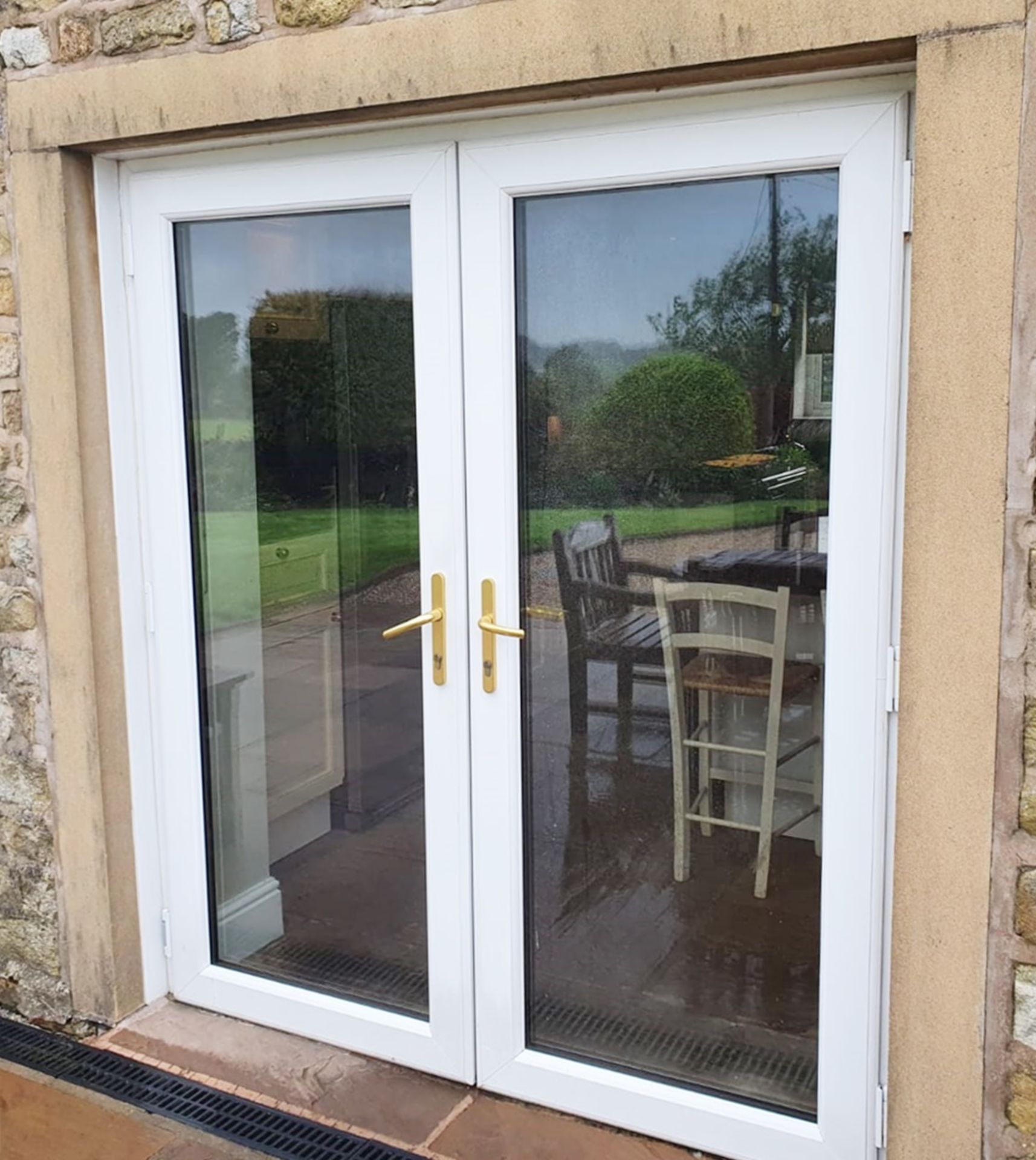 1 x Set of White PVC Double Glazed Patio Doors With Safeware Lock, Keys and Brass Handles -