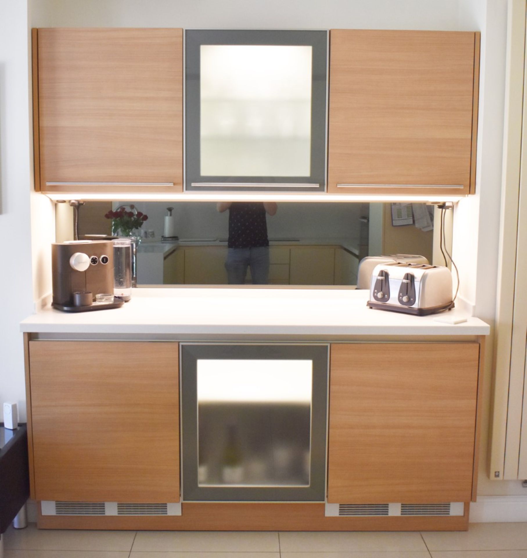 1 x Siematic Fitted Kitchen Unit Set With Integrated Fridge and Freezer, Smoked Glass and Beech