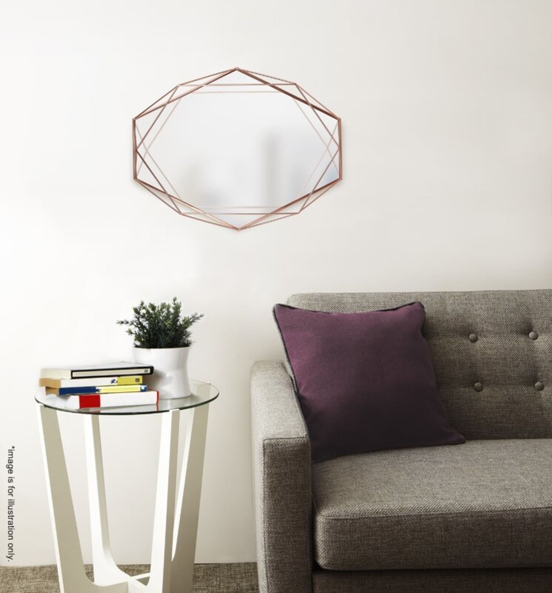 1 x 'Prisma' Contemporary Designer Mirror With A Geometric Wire Frame In A Copper Finish - Image 3 of 5