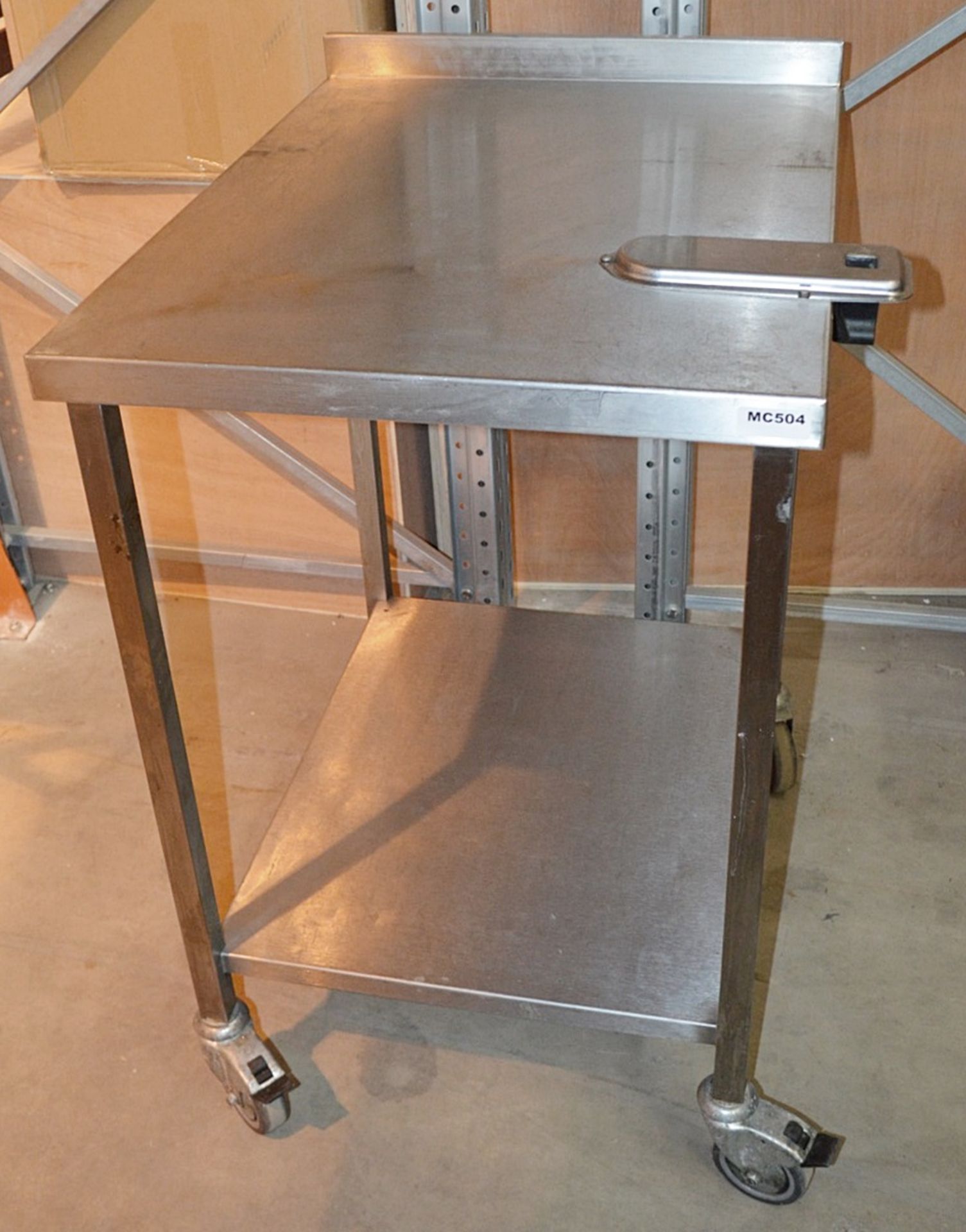 1 x Stainless Steel Commercial Kitchen Prep Table With Upstand, On Castors - Dimensions: H67 x