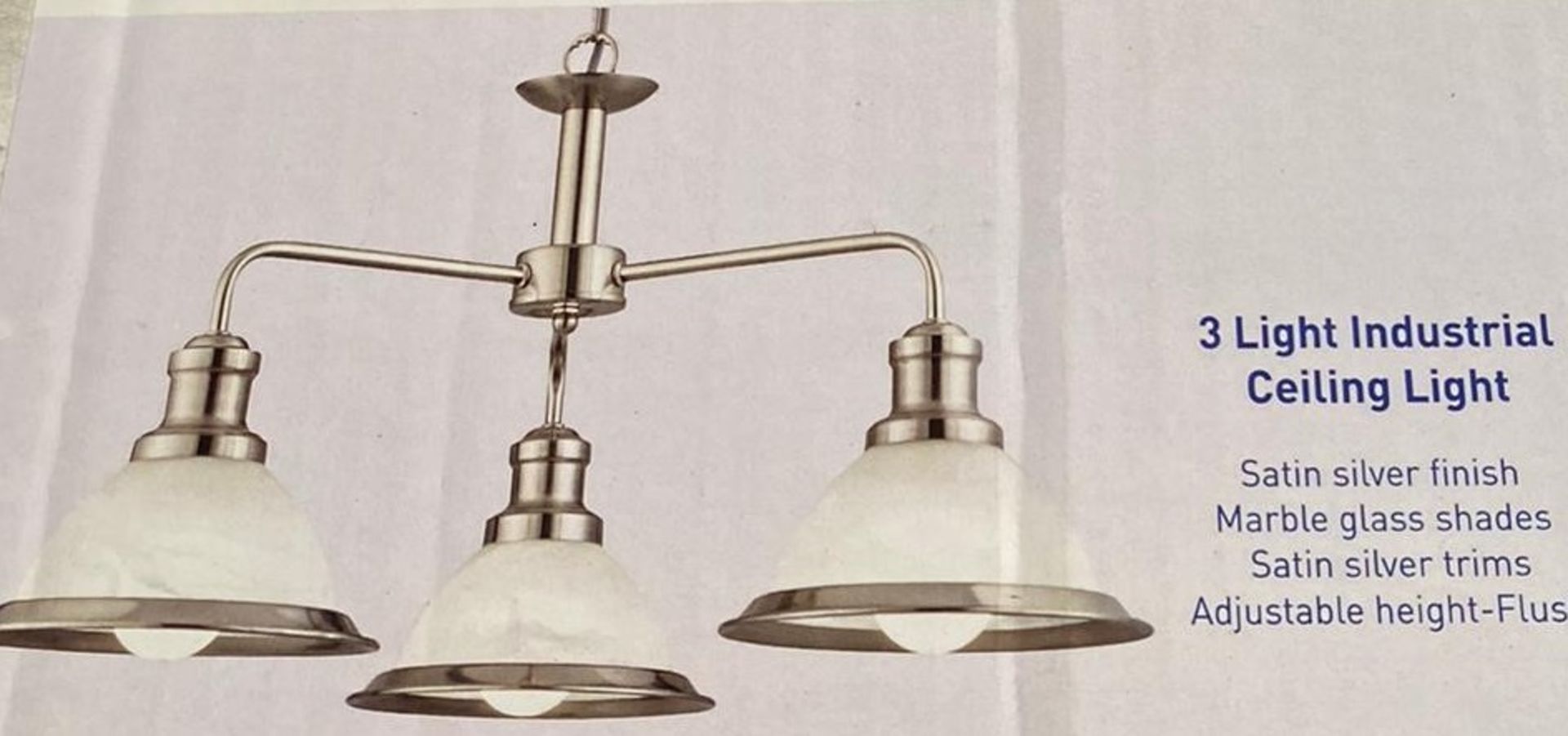 1 x Searchlight Industrial Ceiling Light in satin silver - Ref: 1593-3SS - New and Boxed - RRP: £10