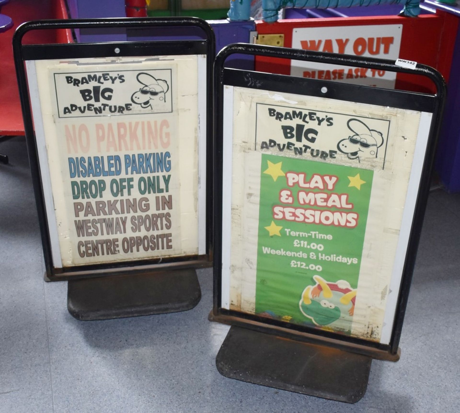 2 x Outdoor Advertisement Signs With Weighted Bases - H100 x W60 cms - Ref WW342 - CL520 - Location: