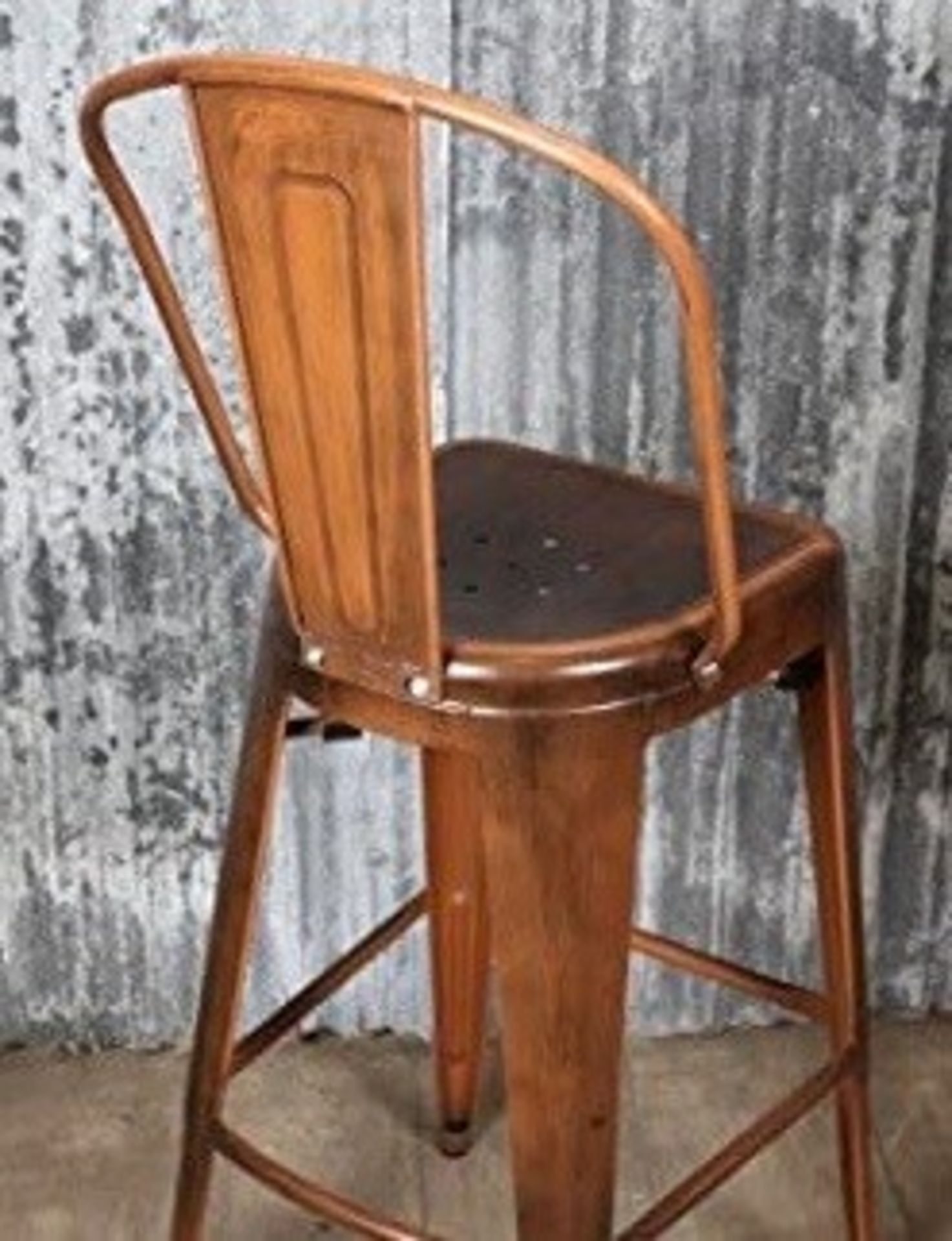 2 x Xavier Pauchard / Tolix Inspired Industrial Bar Stools With Back Rests - Finish: Antique Copper - Image 2 of 4