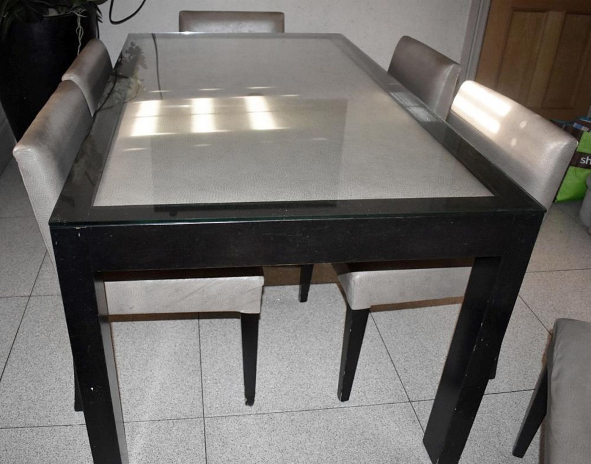 1 x Inset Leather And Glass Topped Kitchen Dining Table With 6 x Chairs In A Light Fawn Leather - R - Image 6 of 6