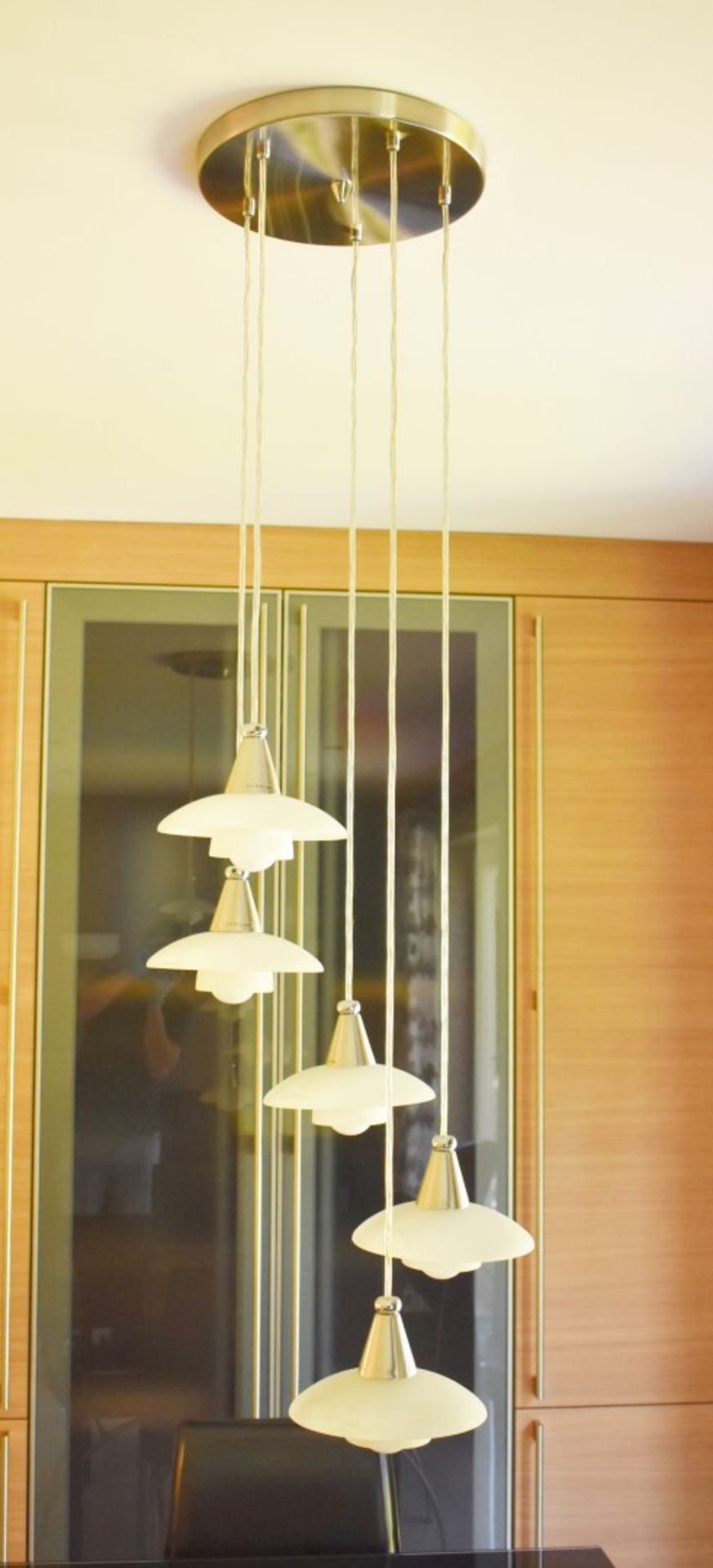 1 x Layered Venetian Murano Glass 5 Light Ceiling Fitting - 125cm Drop - Each Light 8cm Diameter -