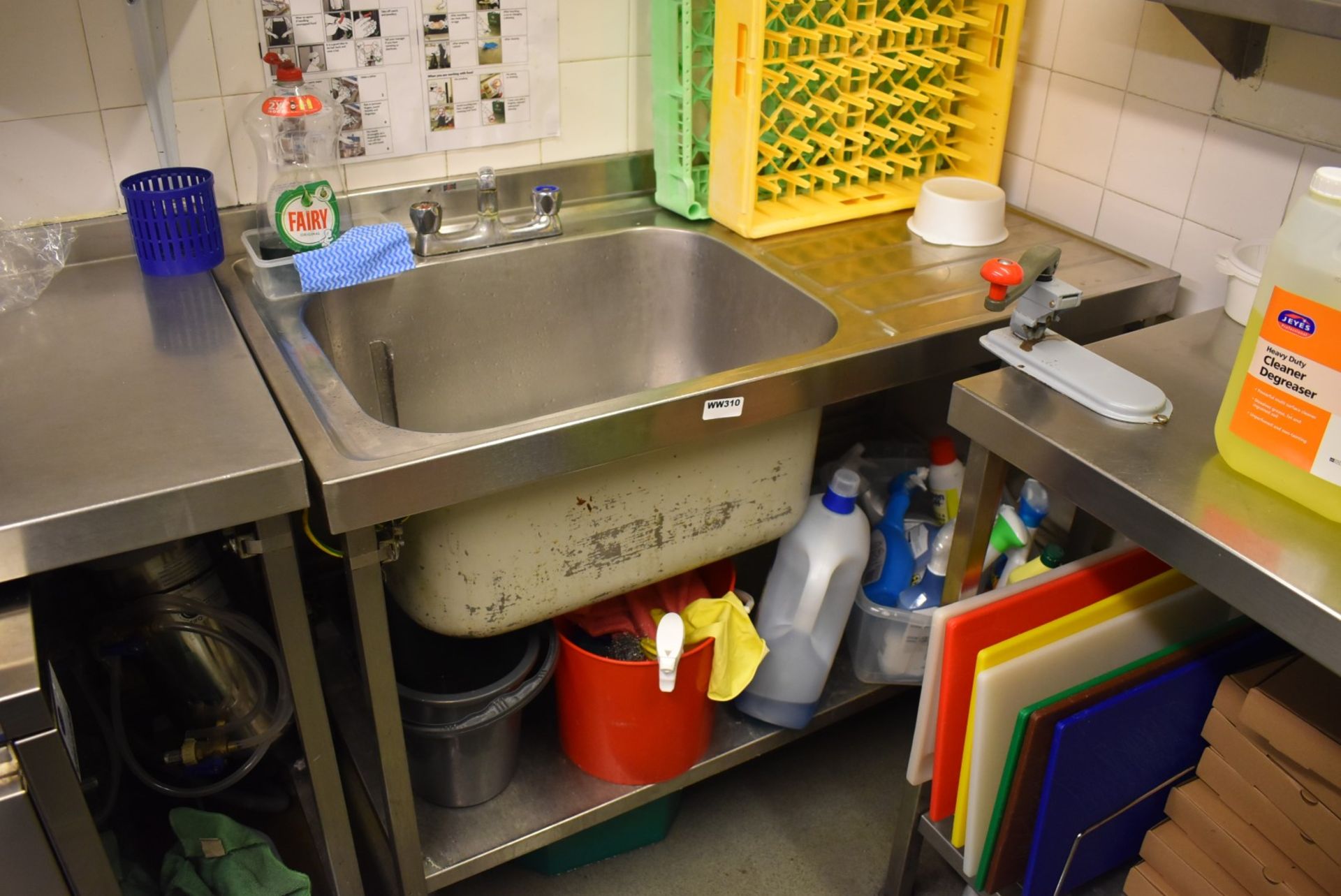 1 x Stainless Steel Wash Basin With Anti Drip Drainer, Undershelf and Mixer Taps - H87 x W120 x - Image 2 of 3