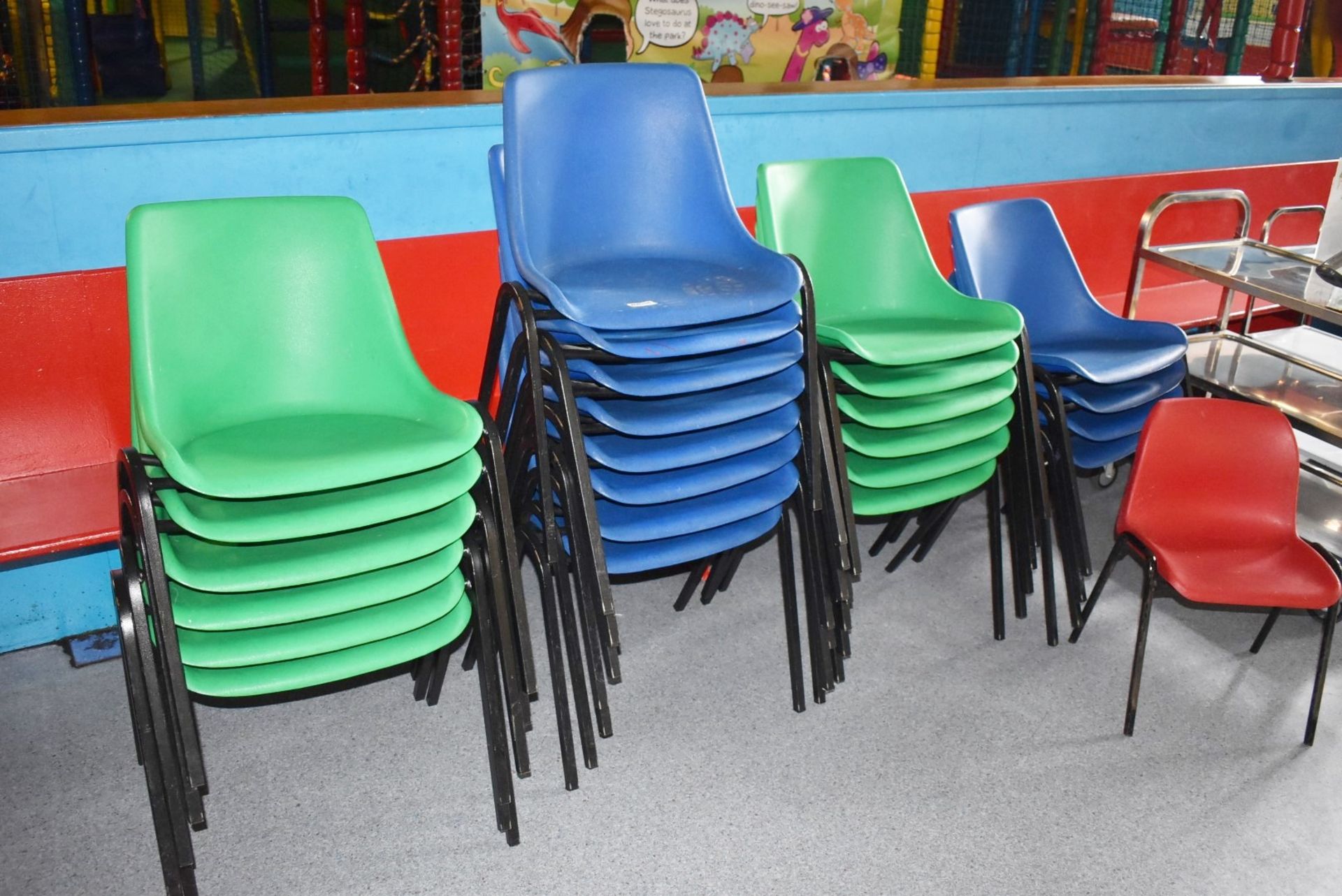 24 x Plastic Stackable Chairs With Black Metal Legs - Various Colours - Suitable For Adults or