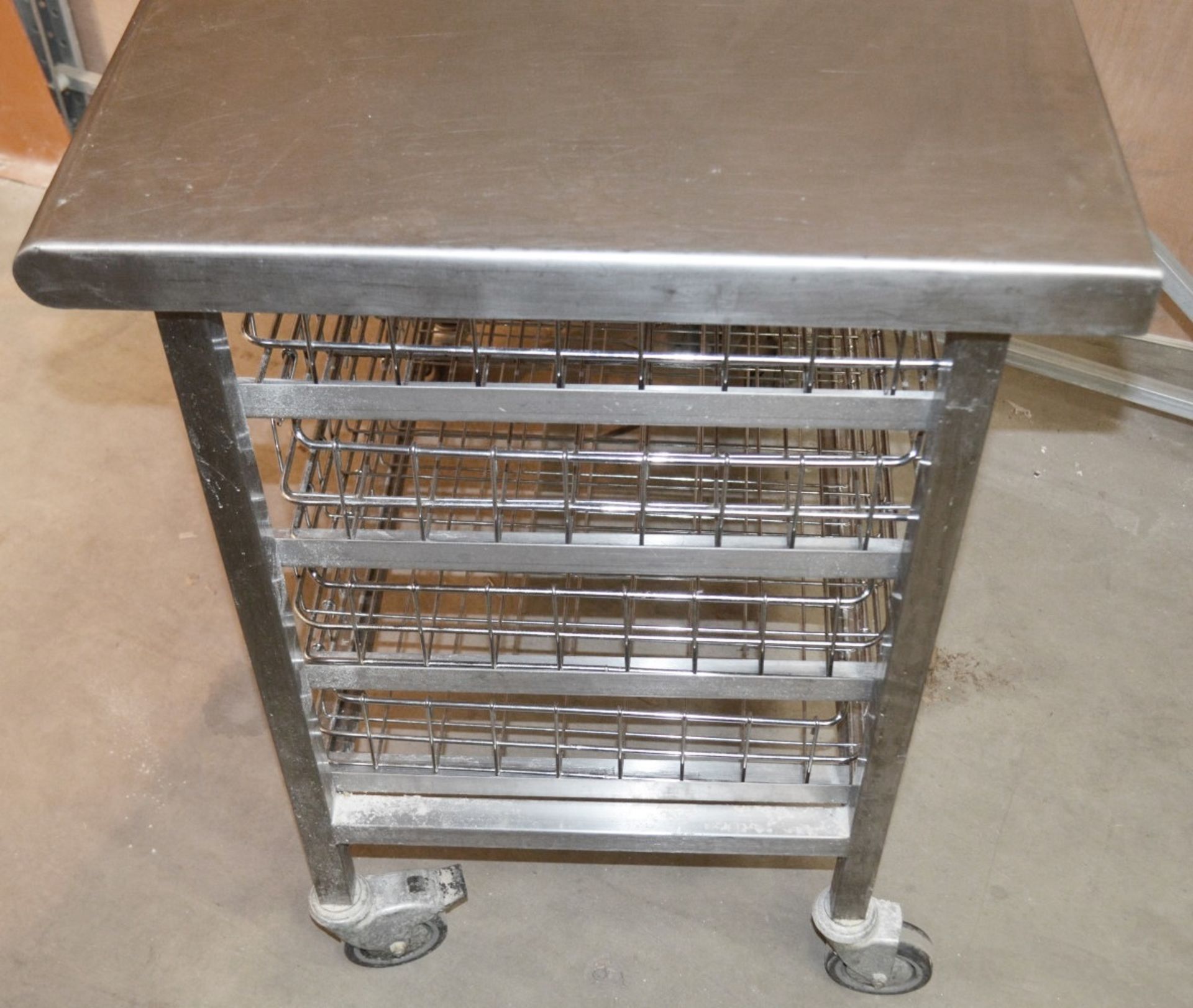 1 x Stainless Steel Commercial Kitchen 4-Basket Trolley On Castors - Dimensions: W90.5 x D60 x H88cm - Image 3 of 4