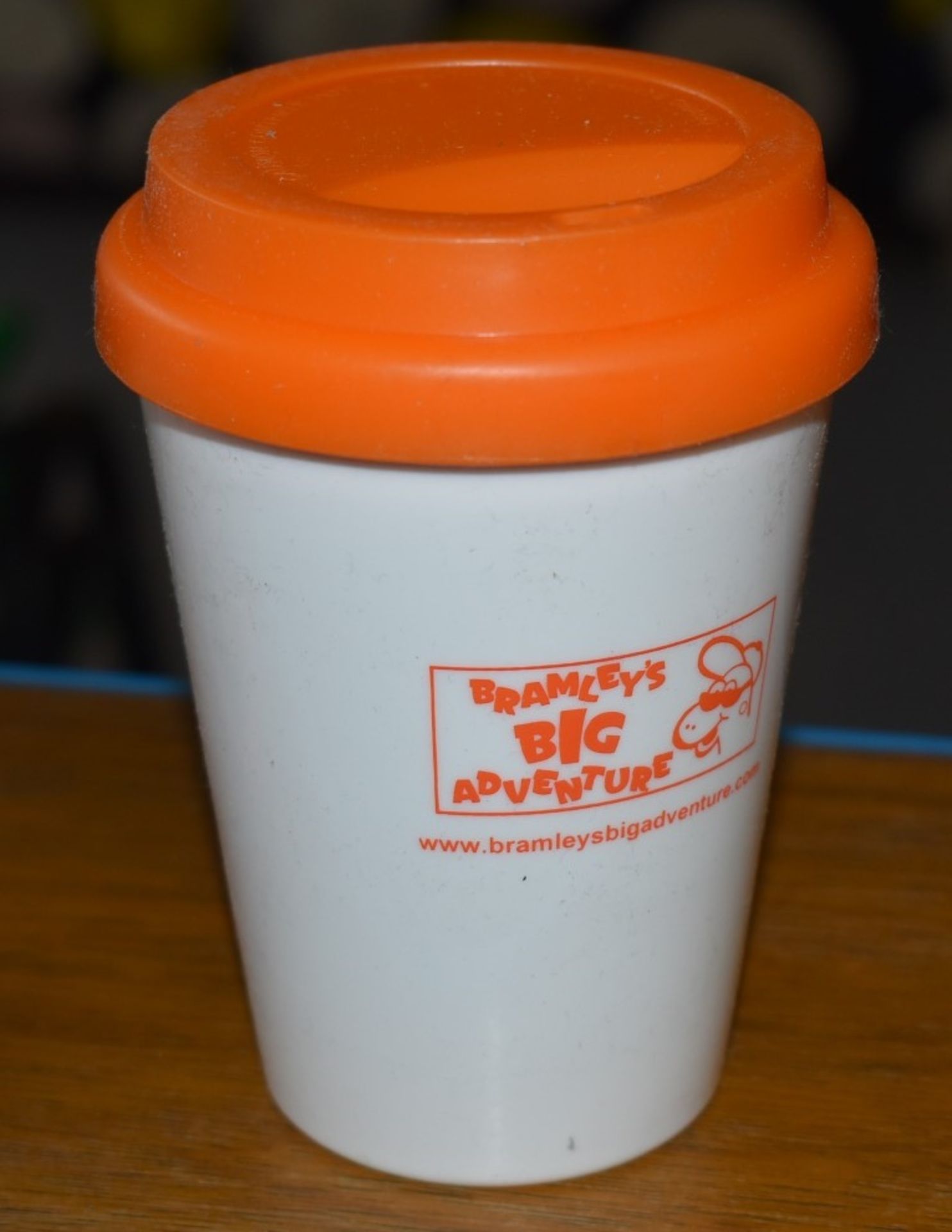 Approximately 70 x  Bramleys Big Adventure Re-Usable Coffee Cups With Lids - Ref WW371 - CL520 -