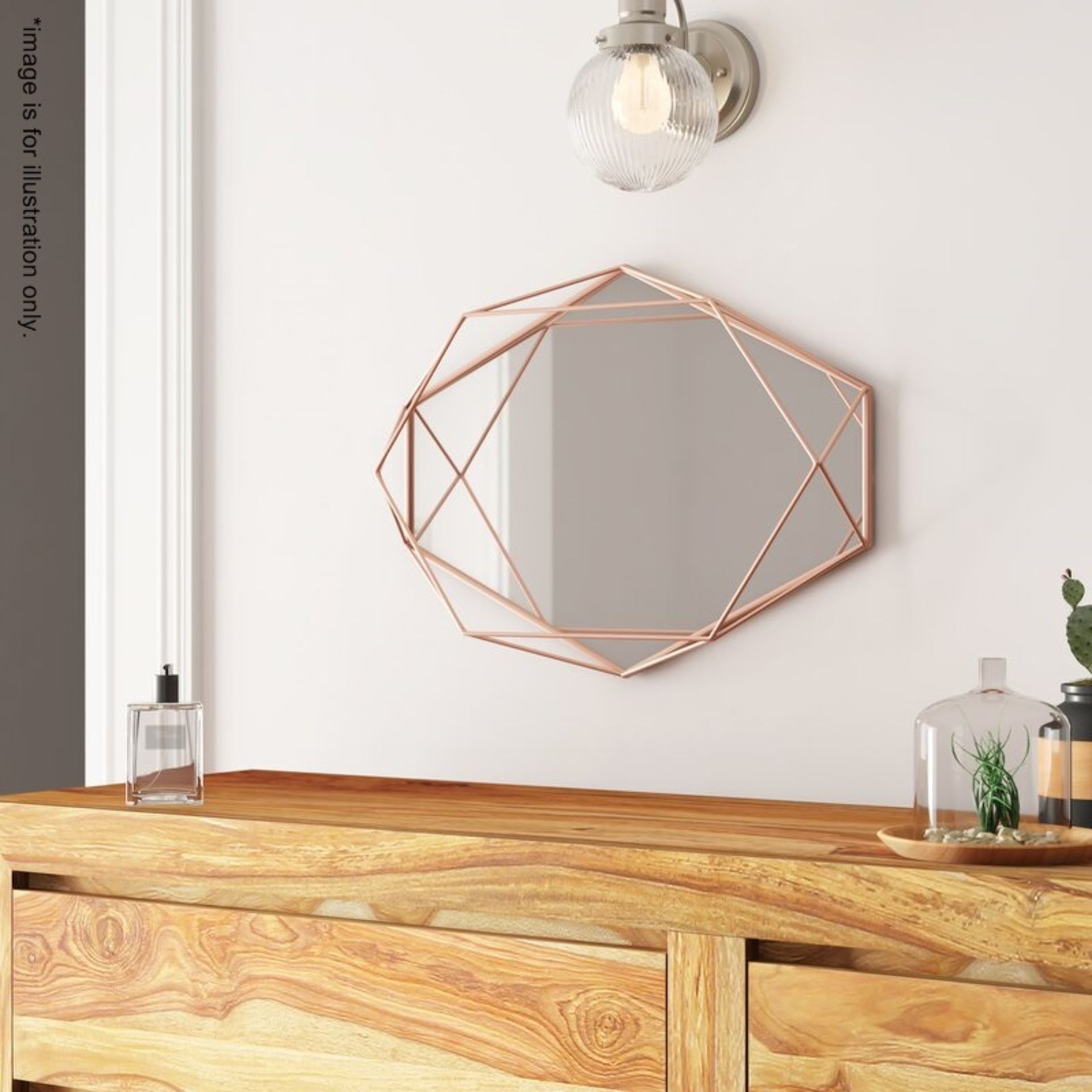 1 x 'Prisma' Contemporary Designer Mirror With A Geometric Wire Frame In A Copper Finish