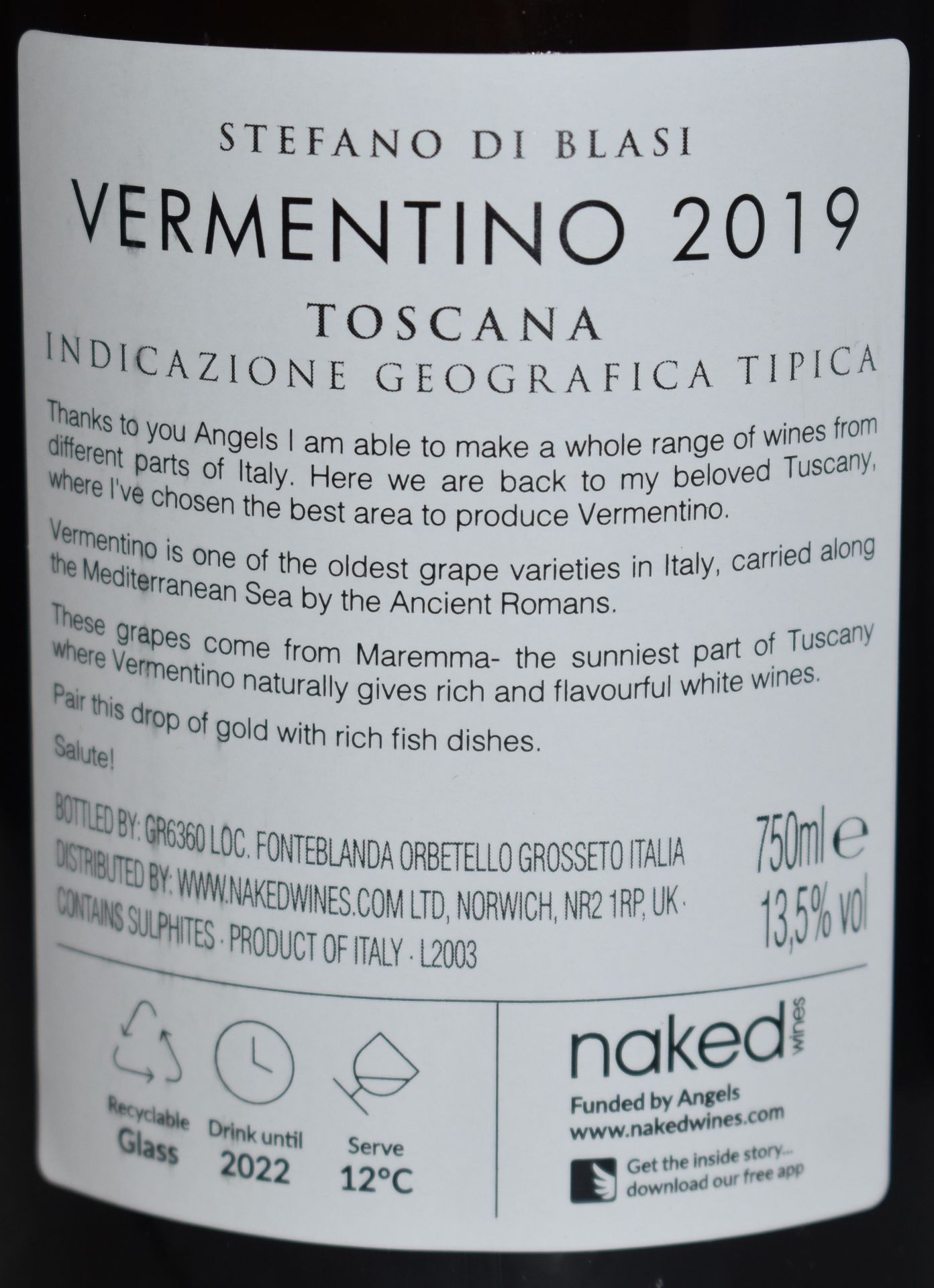 12 x Bottles of Stefano Di Blasi 2019 Vermentino Toscana 13.5% Wine - 750ml Bottles - Drink Until - Image 2 of 7