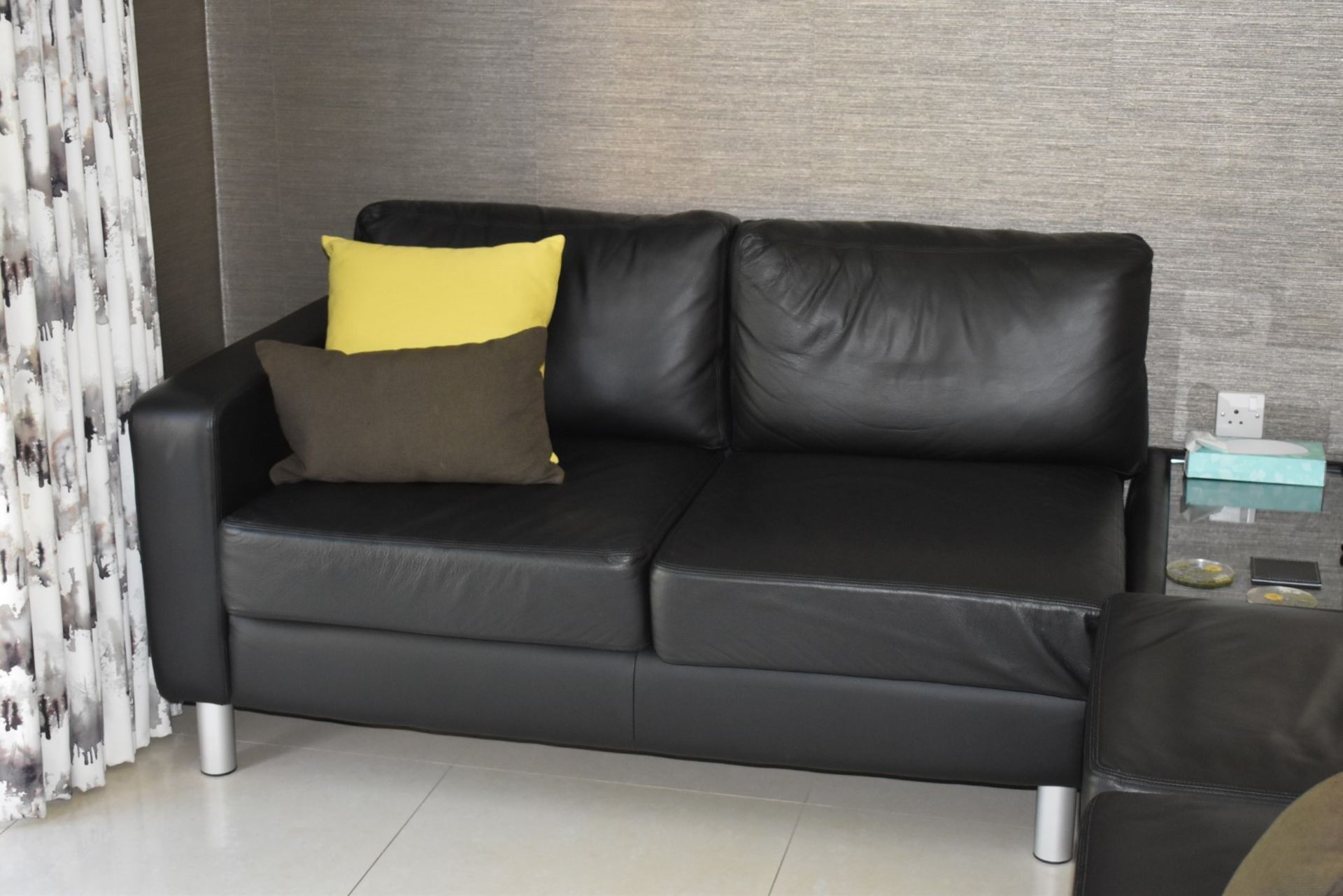 1 x Saxon Bespoke Corner Sofa Upholstered in Genuine Black Leather - Three-Piece Contemporary Design - Image 2 of 14