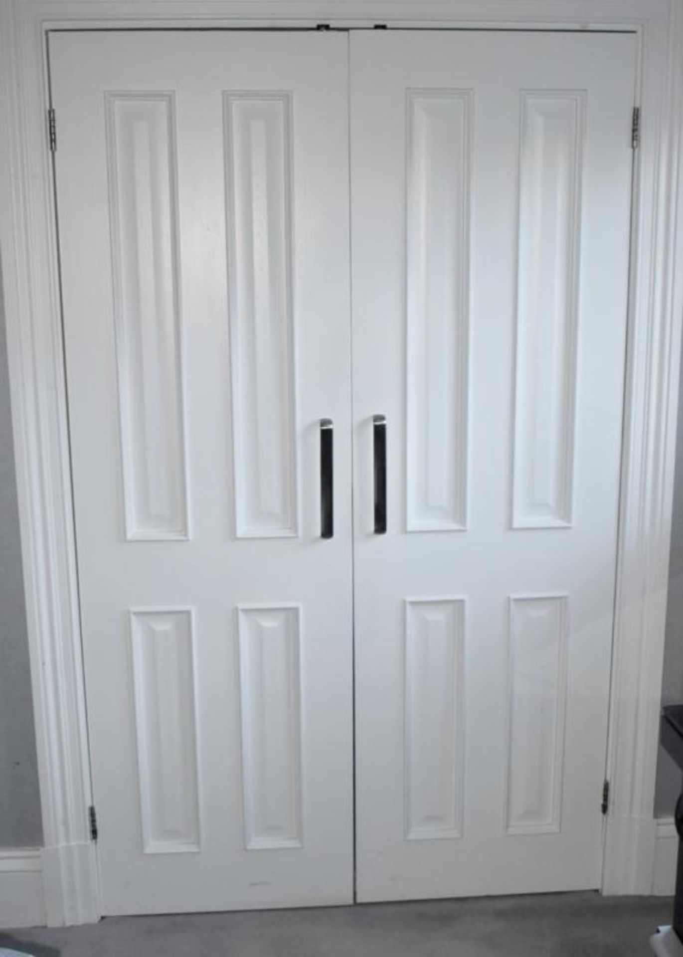 2 x Built-in Double Door Waredrobes In White - Approx Dimensions Of Each: W120 x H197 x D57cm - Ref: