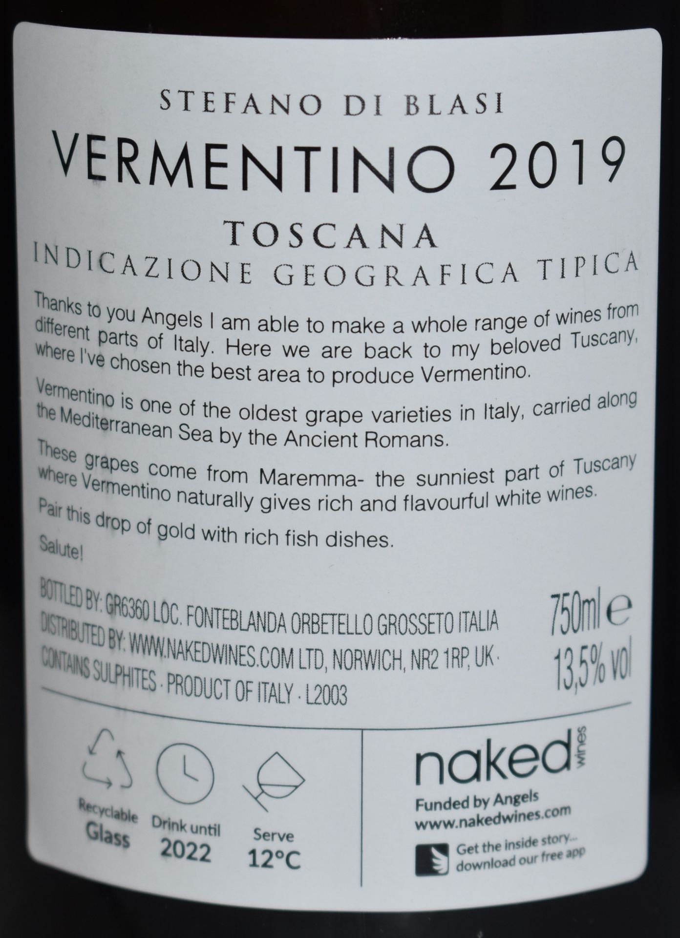 12 x Bottles of Stefano Di Blasi 2019 Vermentino Toscana 13.5% Wine - 750ml Bottles - Drink Until - Image 6 of 8