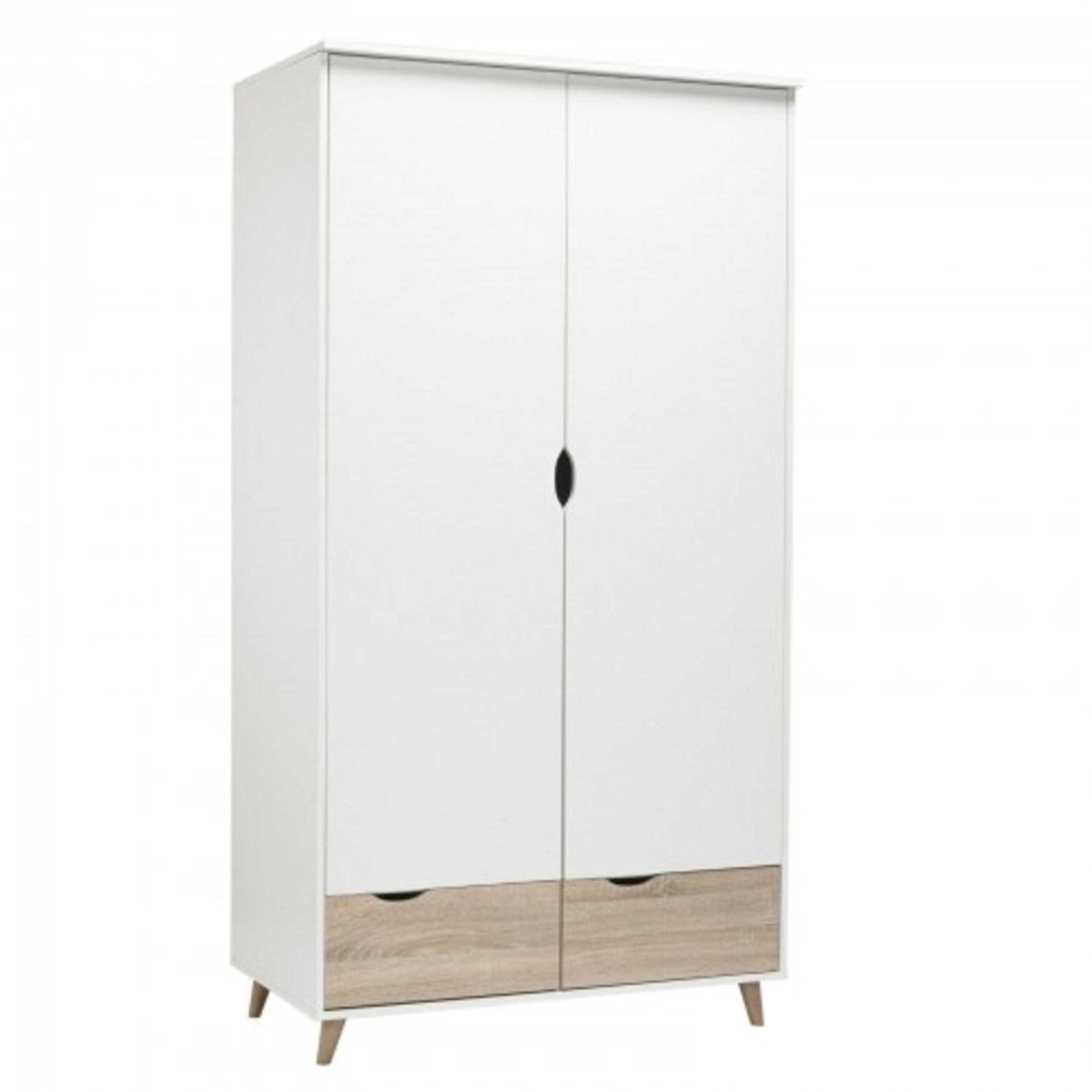 1 x 'Stockholm' Scandinavian Style 2-Door Wardrobe - Oak/White Finish - Dimensions: W100xH190xD58cm - Image 3 of 4