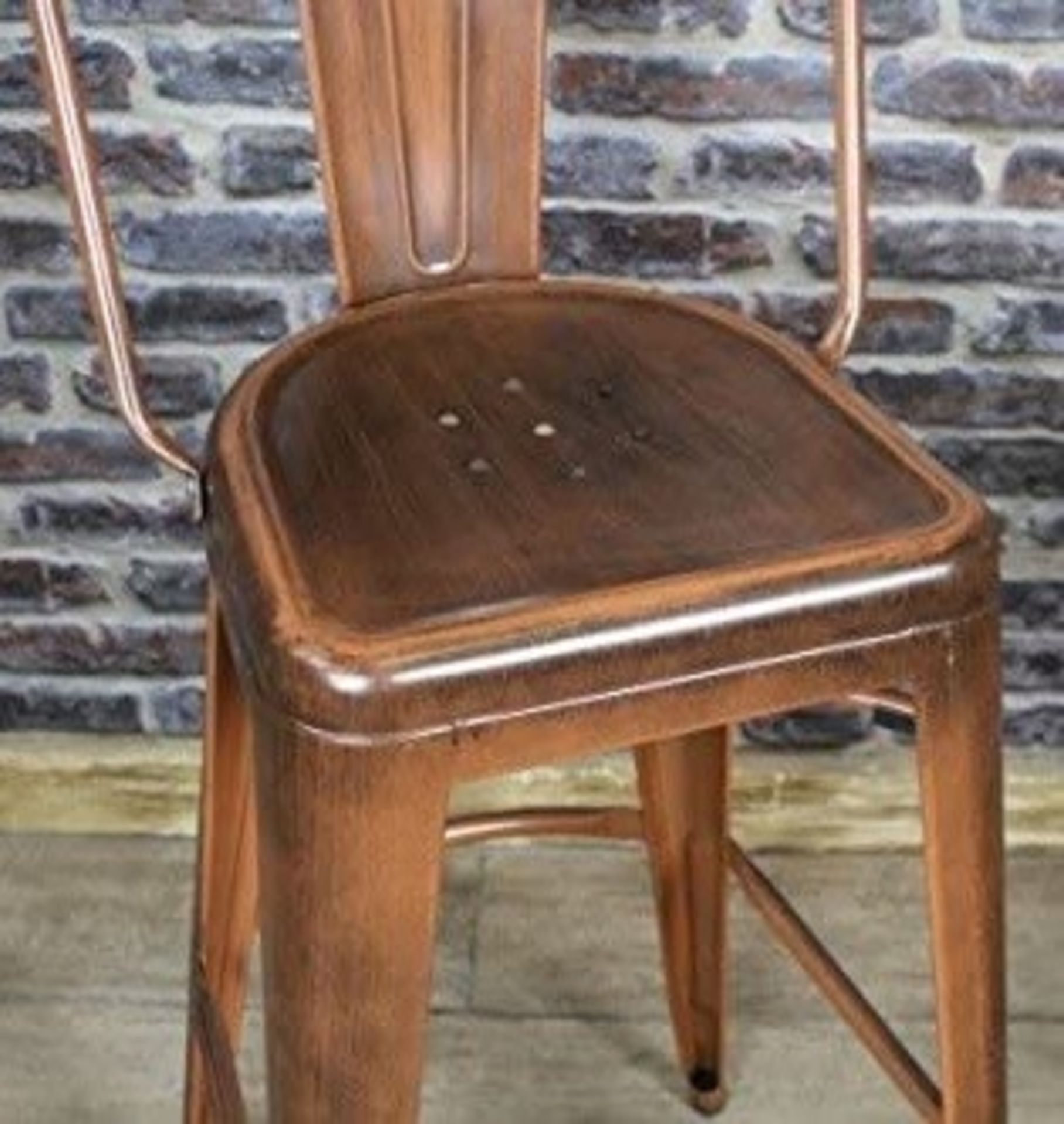 2 x Xavier Pauchard / Tolix Inspired Industrial Bar Stools With Back Rests - Finish: Antique Copper - Image 4 of 4