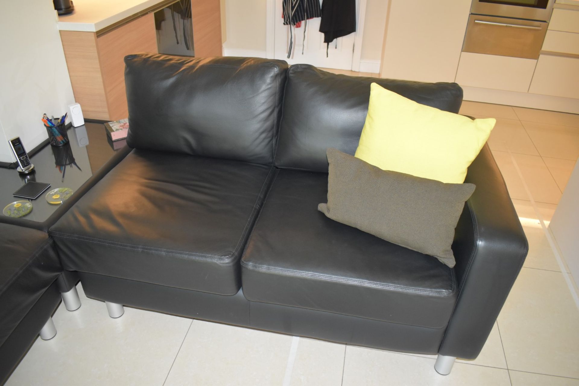 1 x Saxon Bespoke Corner Sofa Upholstered in Genuine Black Leather - Three-Piece Contemporary Design - Image 5 of 14