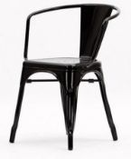 4 x Xavier Pauchard Style Tolix Inspired Industrial Steel Dining Chairs - Colour: Black - Lightweigh