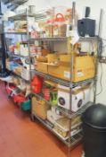 2 x Commercial Kitchen Wire Shelf Units With Contents - Contents Include Food Products Including Fri