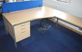 1 x Office Corner Desk Finished in Beech With Integrated Drawers - Workstation Desk H72 x W180 x