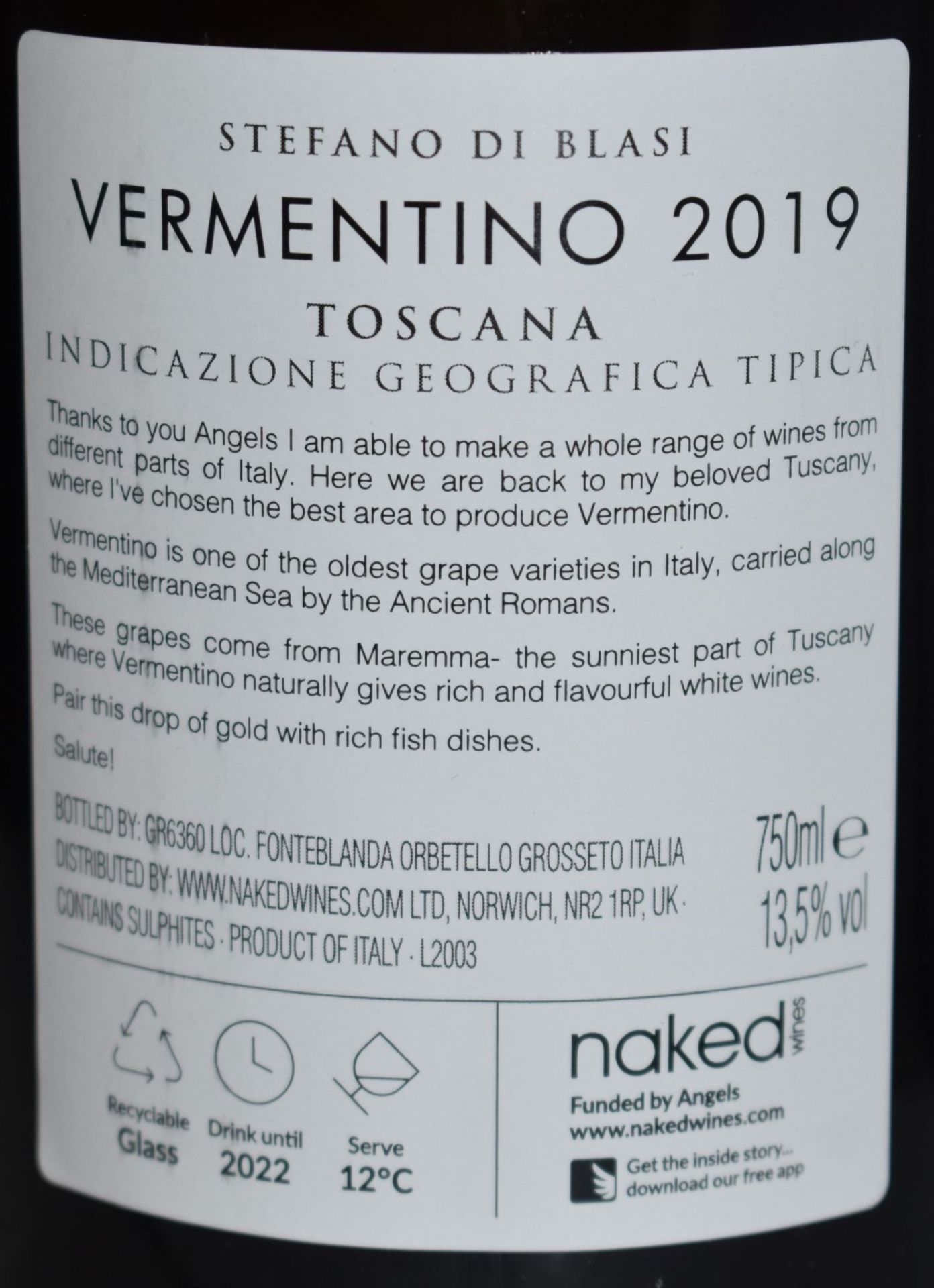 12 x Bottles of Stefano Di Blasi 2019 Vermentino Toscana 13.5% Wine - 750ml Bottles - Drink Until - Image 7 of 7