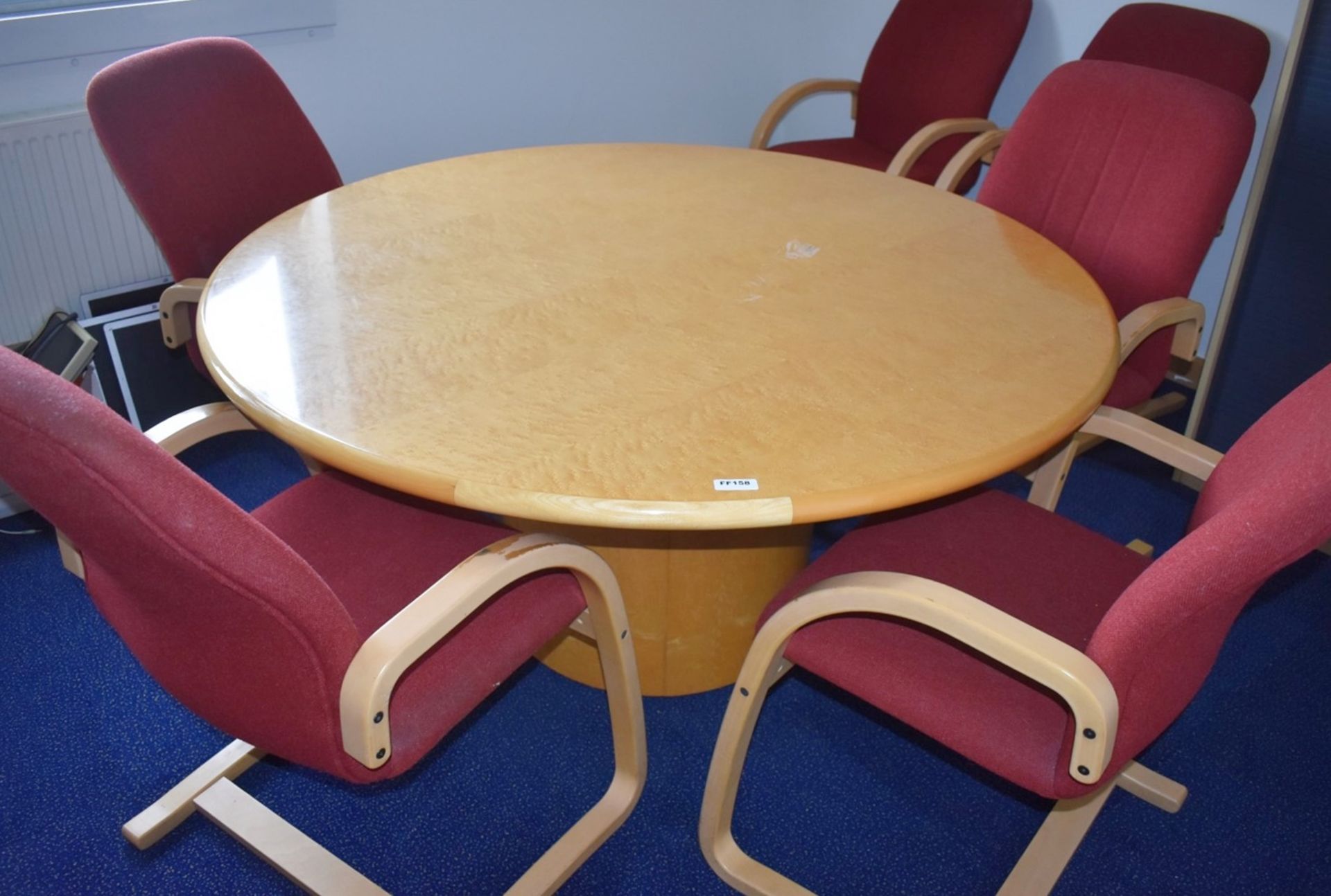 1 x Burr Maple Office Meeting Table With 7 x Bentwood Office Chairs - H72 x W150 cms Ref FF158 D -