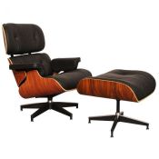1 x Eames Inspired Lounge Chair With Matching Ottoman Footrest - Timeless Retro Design