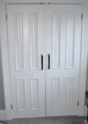 2 x Built-in Double Door Waredrobes In White - Approx Dimensions Of Each: W120 x H197 x D57cm - Ref: