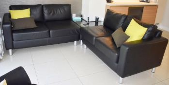 1 x Saxon Bespoke Corner Sofa Upholstered in Genuine Black Leather - Three-Piece Contemporary Design