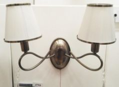1 x Simplicity 2-Light Wall Bracket With Glass Drops & White String Shades - Antique Brass Finish -