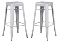2 x Xavier Pauchard / Tolix Inspired Industrial WHITE Bar Stools - Pair of - Lightweight and Stackab
