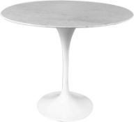 1 x Eero Saarinen Inspired Carrara Marble Tulip 50cm Occasional Table - 1950's Reproduction Oval Din