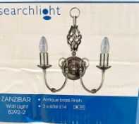 1 x Searchlight Zanzibar 2 Light Antique Wall Bracket in Antique Brass - Ref: 8392-2 - New And Boxe