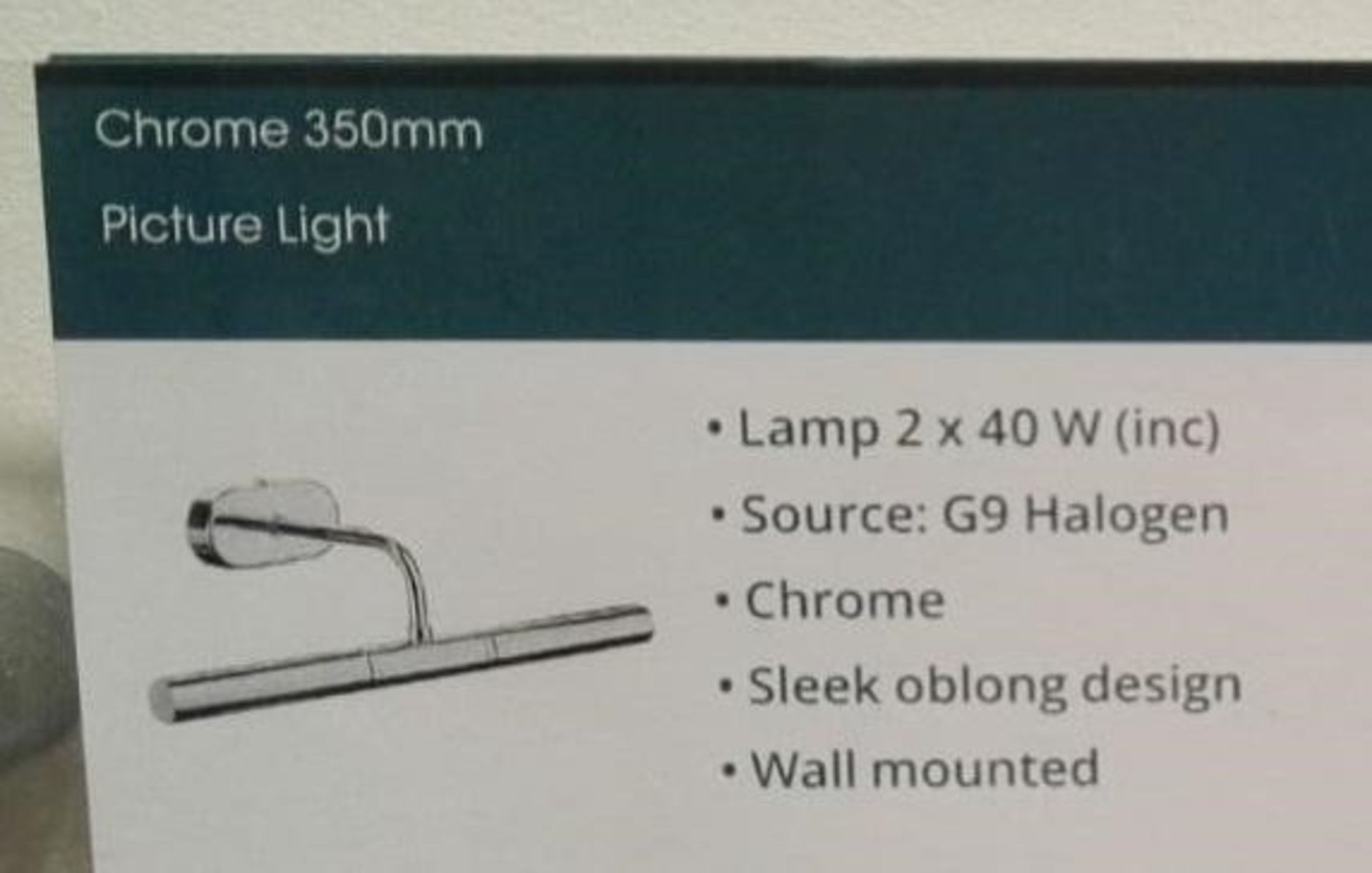 1 x Chrome 350mm Picture Light - Chrome Finish - Ex-Display Item, Mounted On Backboard - Dimensions: - Image 2 of 2