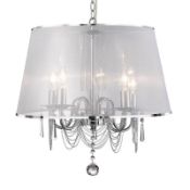 1 x Venetian Chrome 5 Light Fitting With White Viole Shade & Chain Link - New Boxed Stock - CL3