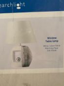 1 x Searchlight Window Table Lamp with a white and silver finish and a silk shade - Ref: 3235WH - Ne