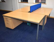 3 x Office Desks in Beech With Integrated Drawers and Divider - H72 x W160 x D80 cms - Ref: FF178