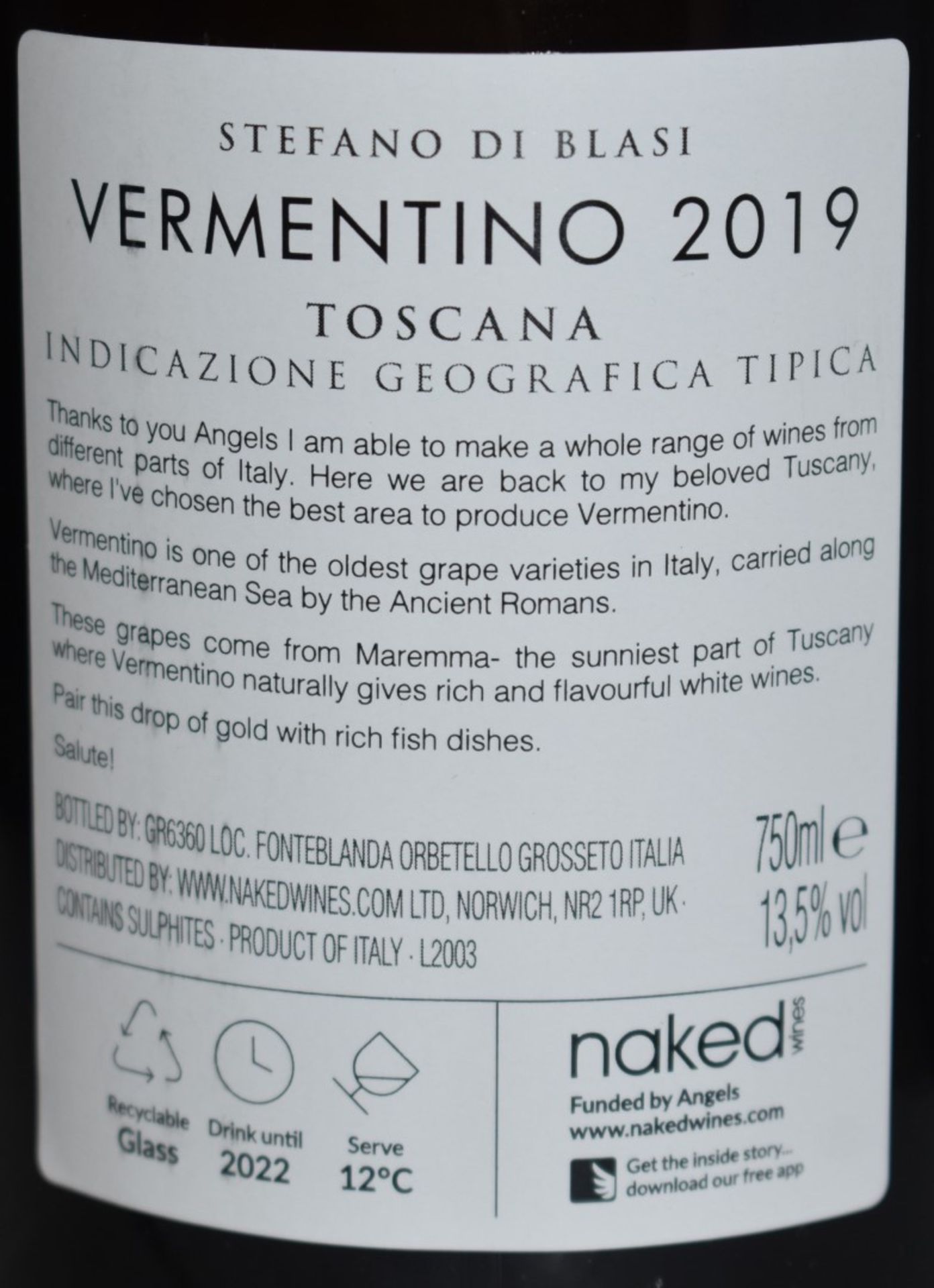 12 x Bottles of Stefano Di Blasi 2019 Vermentino Toscana 13.5% Wine - 750ml Bottles - Drink Until - Image 5 of 7