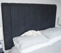 1 x Upholstered Super Kingsize Headboard In A Blue/Grey Fabric - Dimensions: W158 x H100 x D8cm *NO