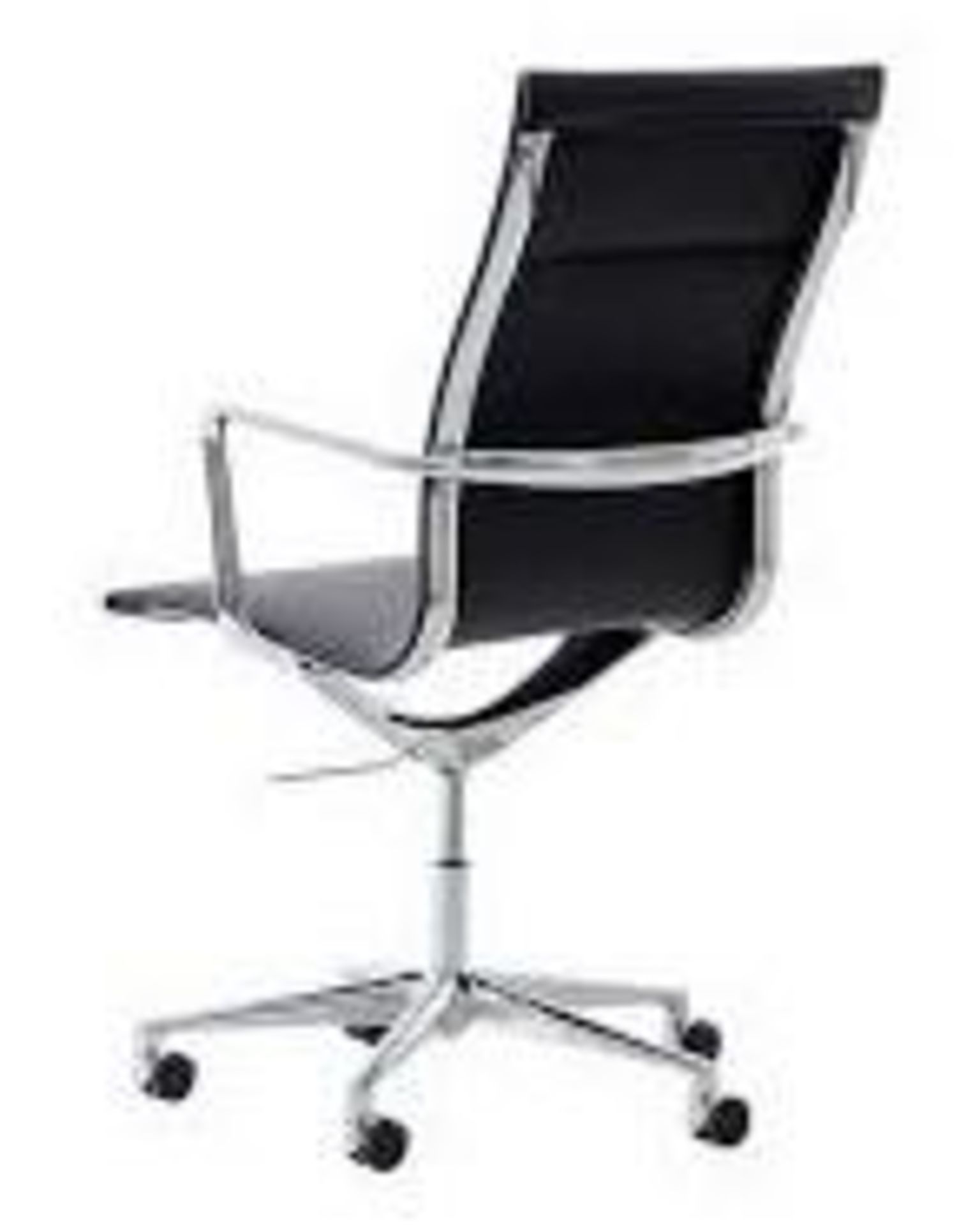 1 x LINEAR Eames-Inspired High Back Office Swivel Chair In Black Leather- Brand New Boxed Stock - CL - Image 2 of 2