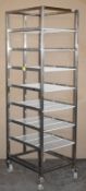 1 x Stainless Steel 8 Tier Mobile Shelf Unit For Commercial Kitchens With White Coated Wire Shelves