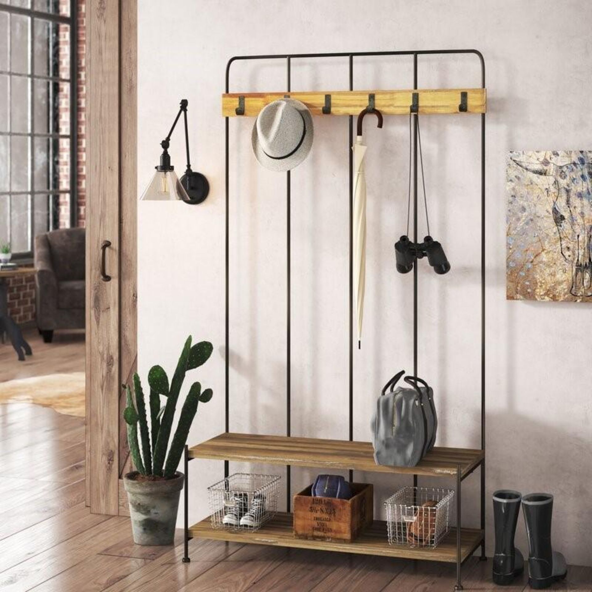 1 x GIRO Industrial-style Freestanding Coat Rack / Hallway Stand In Wood And Metal - Brand New Boxed - Image 3 of 5