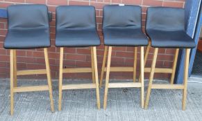 4 x Stylish, Tall Low Backed Stools With Faux Leather Upholstered Seats - Dimensions: H94 x W40 x D3